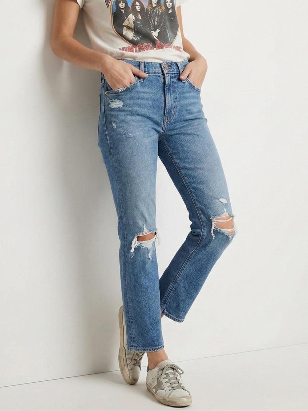 Mother Denim The Insider Ankle Jeans in Bloom and Doom Distressed High Rise 27